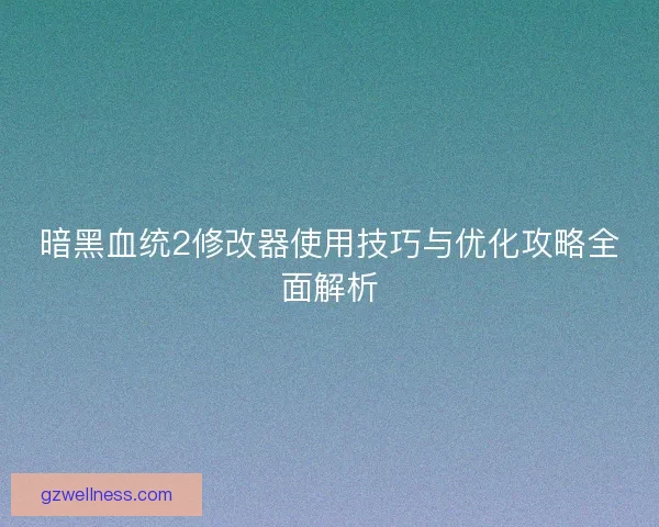 暗黑血统2修改器使用技巧与优化攻略全面解析