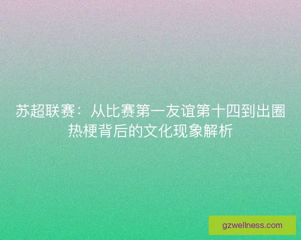 苏超联赛：从比赛第一友谊第十四到出圈热梗背后的文化现象解析